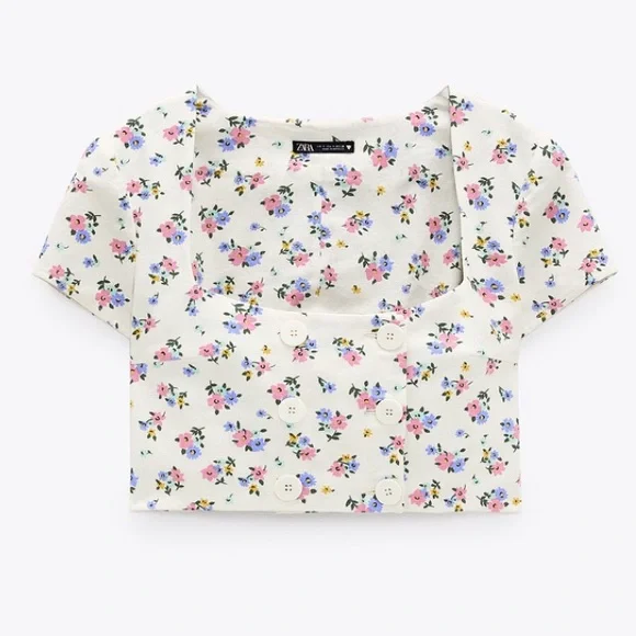 ZARA linen blend floral print cropped top size medium - Picture 5 of 13